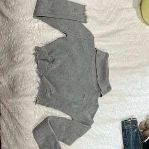 gray turtle neck distressed cropped sweater